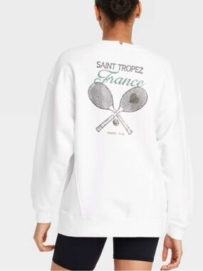 JoyLab Tennis Graphic White Crewneck Sweatshirt